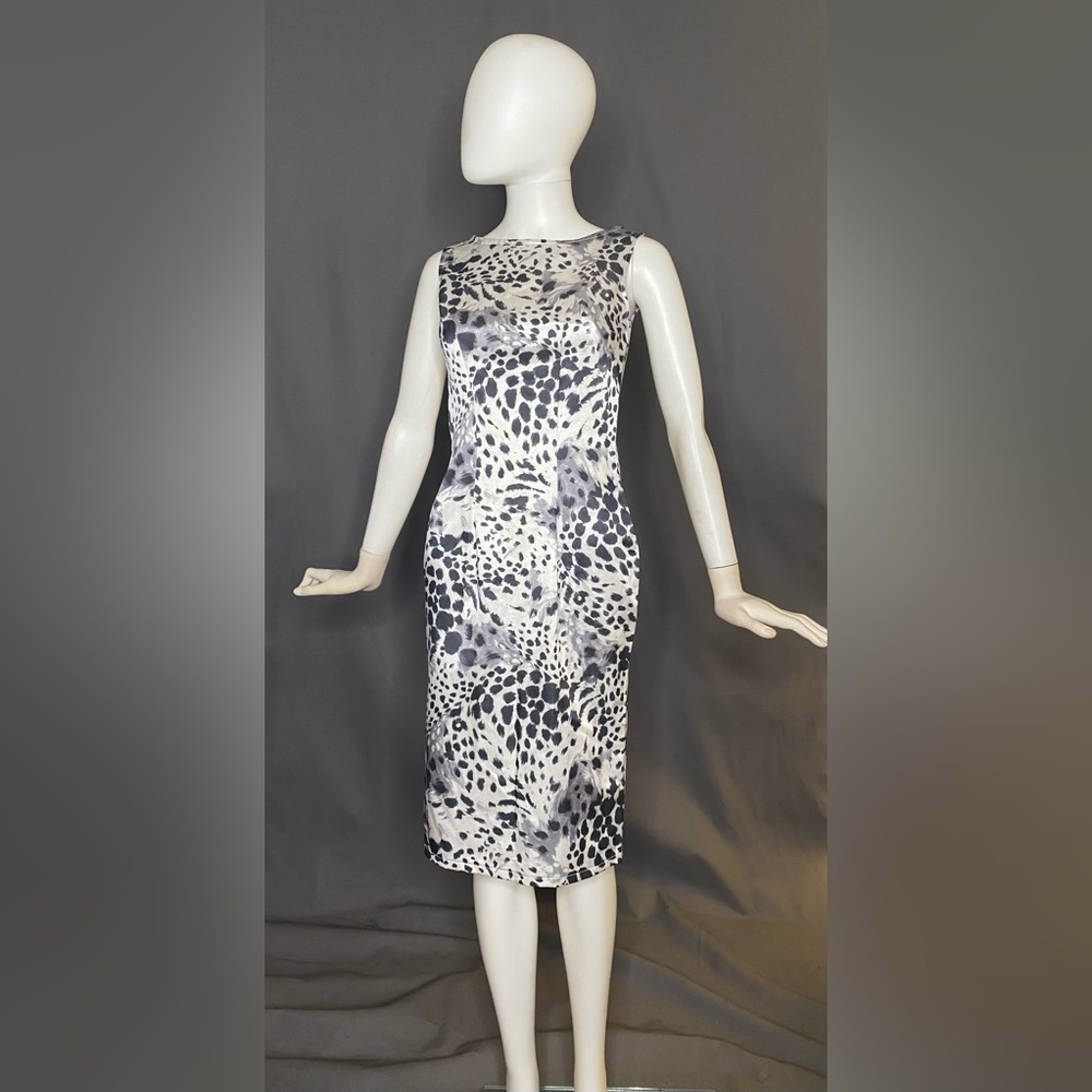 Black/white/gray cheetah print sheath dress 34/28/36